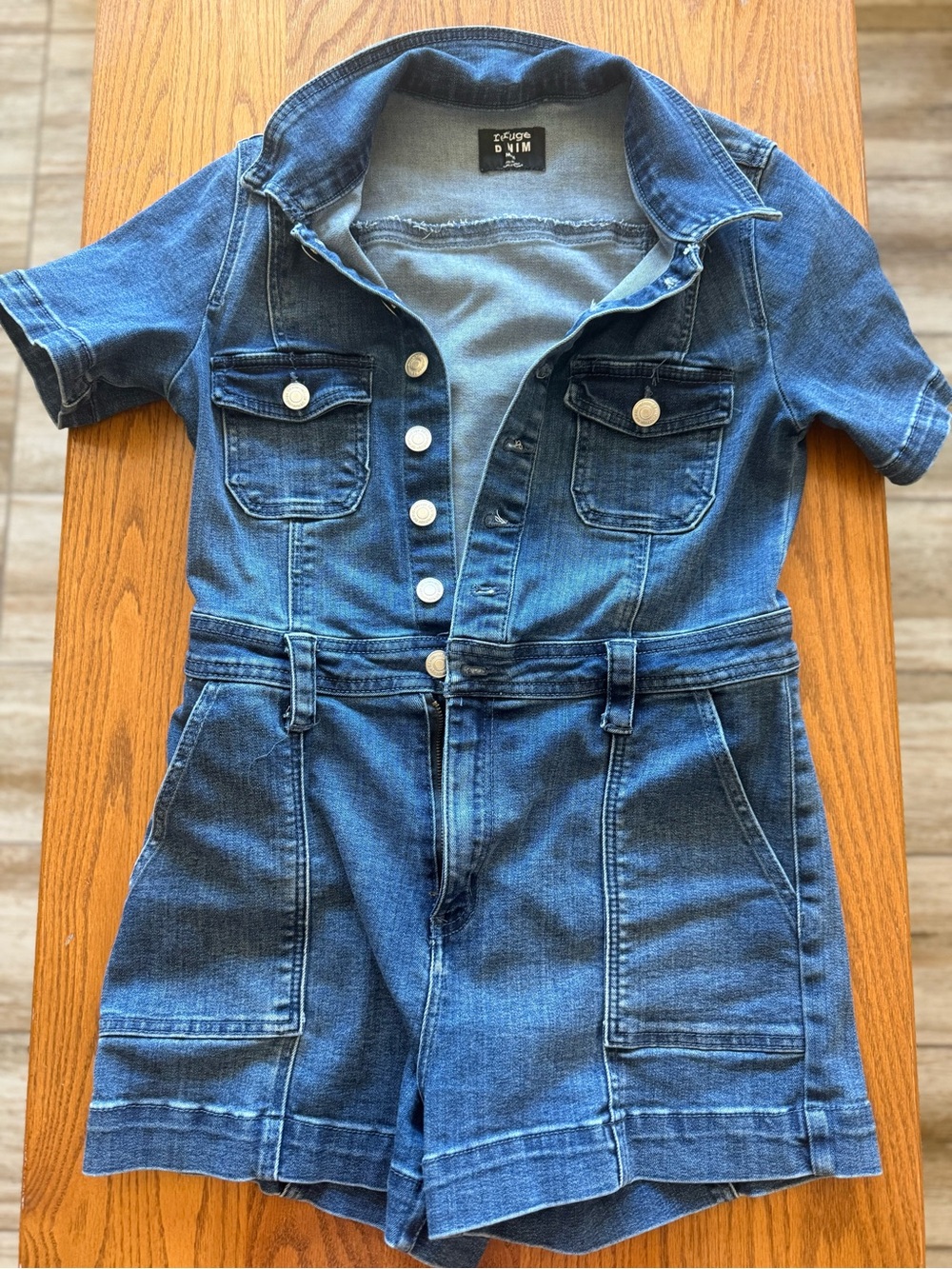 refuge Blue Denim Short-Sleeve Jumpsuit Romper